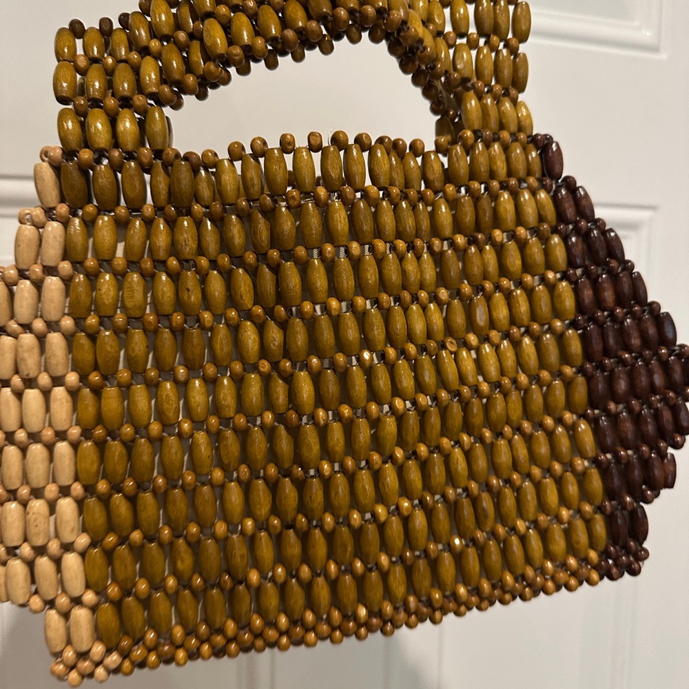 Cute bohemian wooden beaded Handbag - Brown and Tan clutch purse